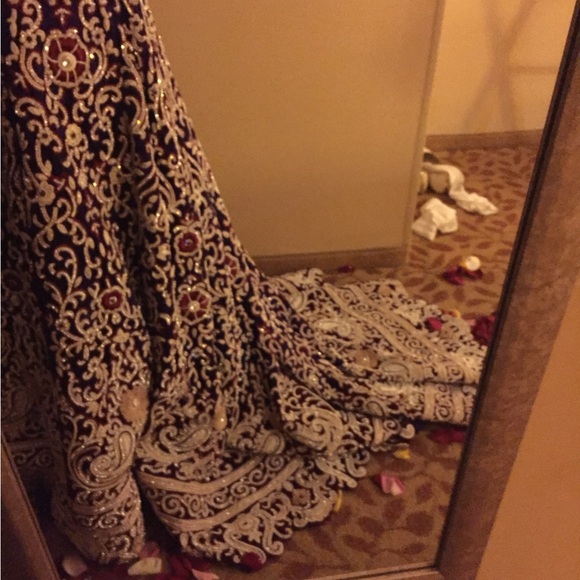 Purple & Red Indian/Pakistani Wedding dress with Swarovski Stone Work and train. - Picture 13 of 16